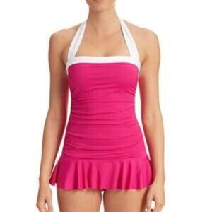 Lauren Ralph Lauren Bel Aire One Piece Skirted Swimsuit Pink White Size 10